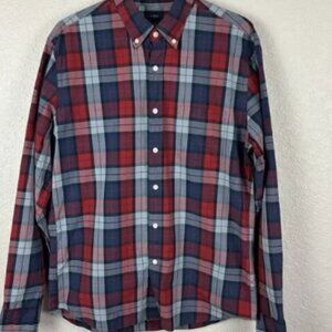 J Crew Red Blue Plaid Men’s Button Up Shirt Size Large Slim Business Preppy Work